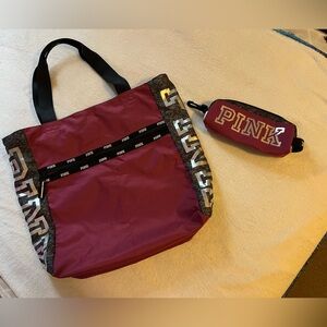 PINK Victoria's Secret Maroon Tote with Black Straps